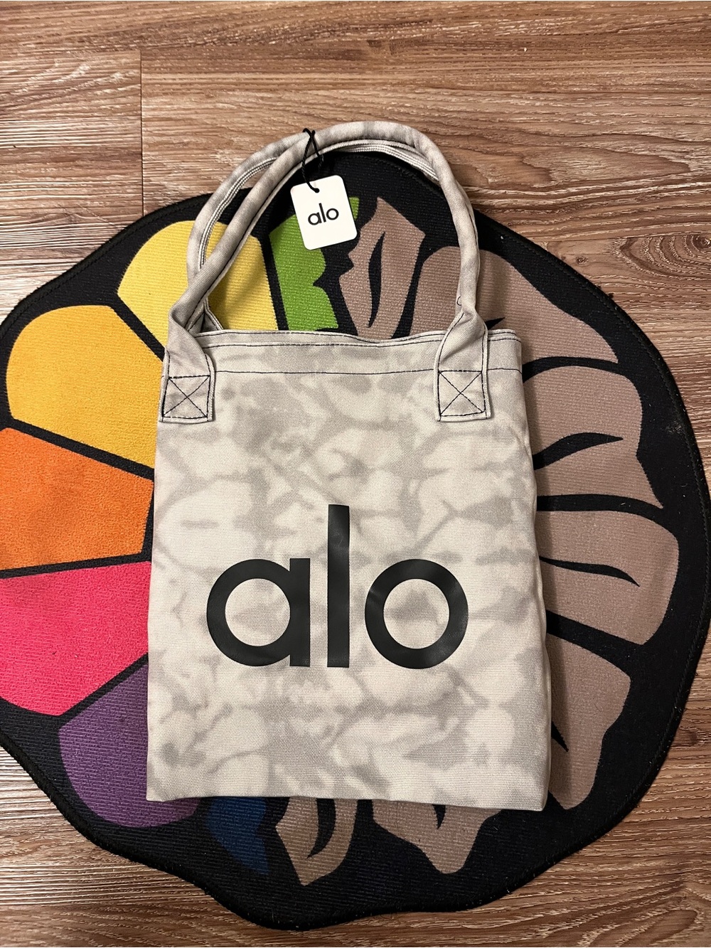 ALO Yoga Light Gray Tie-Dye Canvas Tote Shoulder Bag